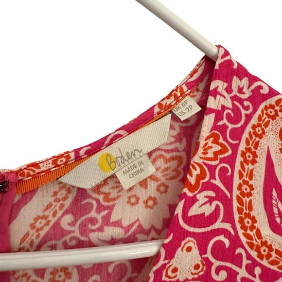 Boden Pink, Orange and White Paisley V-Neck Viscose Boho Maxi Dress Size 2P - Picture 4 of 8